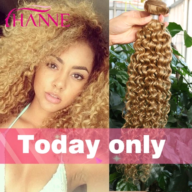7a Brazilian Curly Hair Extensions Honey Blonde Human Hair Weave