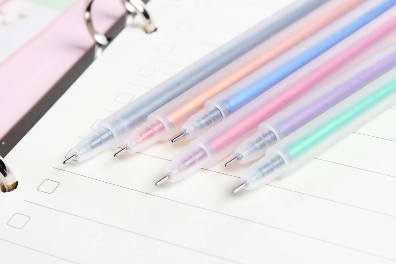 Милый красочный Офис Школа Студент гелевая ручка канцелярские принадлежности, тонкие Классические прозрачные пластиковые цветные гелевые ручки, 6 цветов