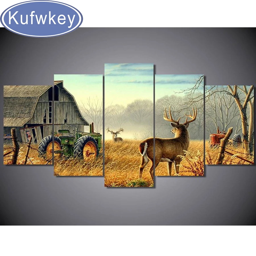 

Tractor 5pcs/set full diamond embroidery deer Diamond mosaic diy 5d diamond painting cross stitch diamond sets home decorative