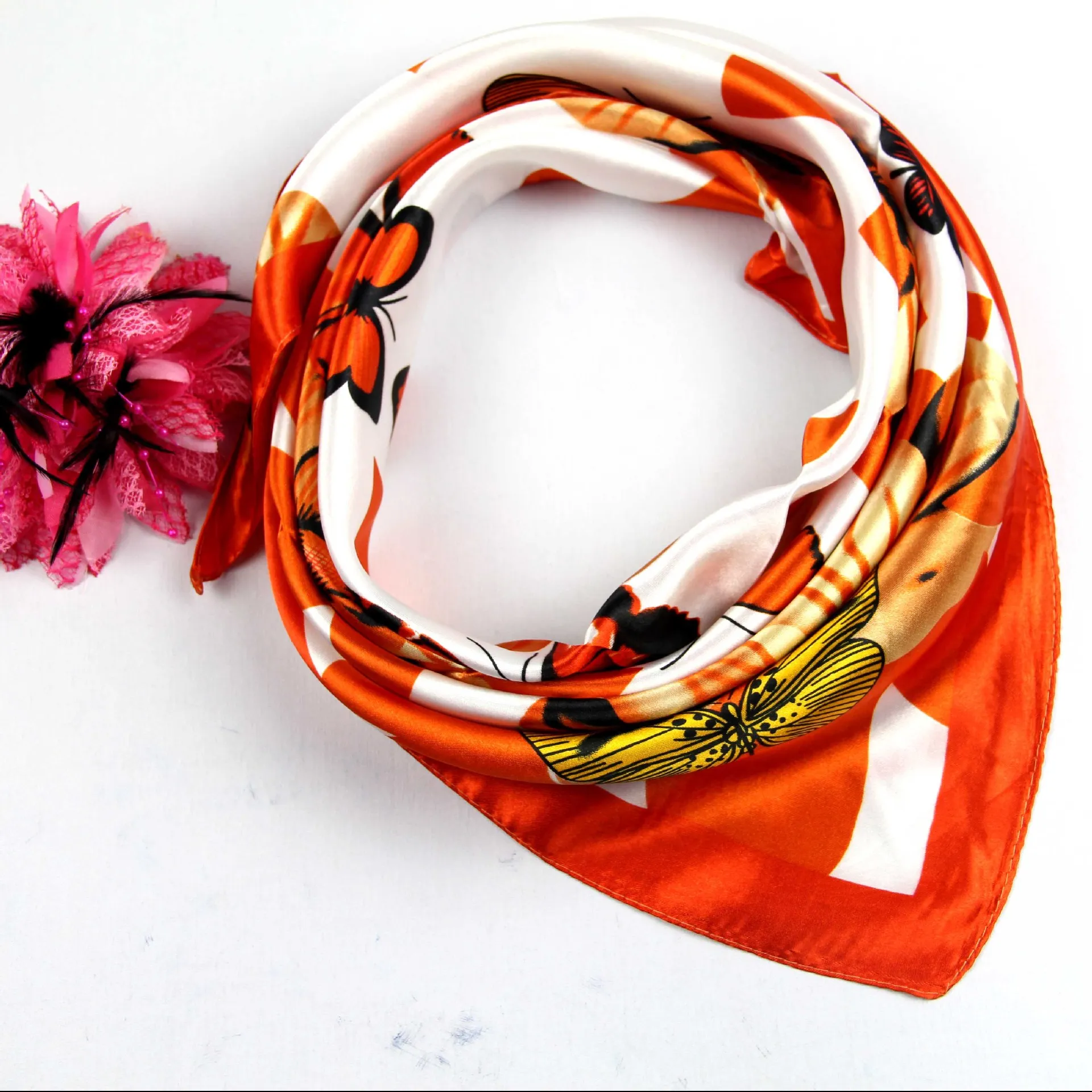 50*50 элегантный весенний шелковый шарф с принтом женские Дамские шарфы Профессиональные маленькие квадраты роскошный дизайн атласный шарф FJ019
