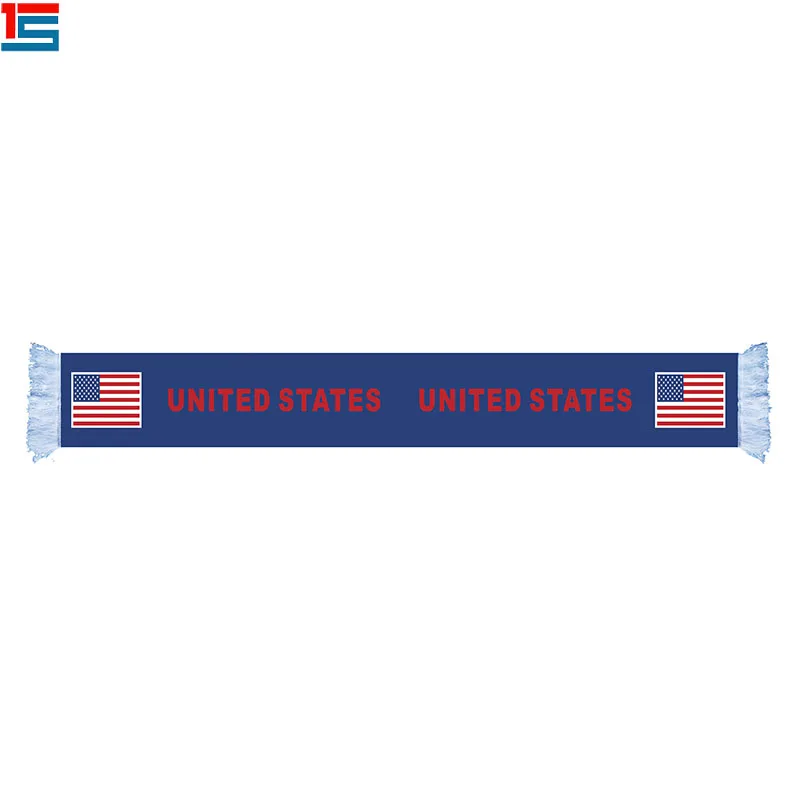 Wholesale promotional Jacquard soccer football team fan scarf with tassel  UNITED STATES national logo scarf