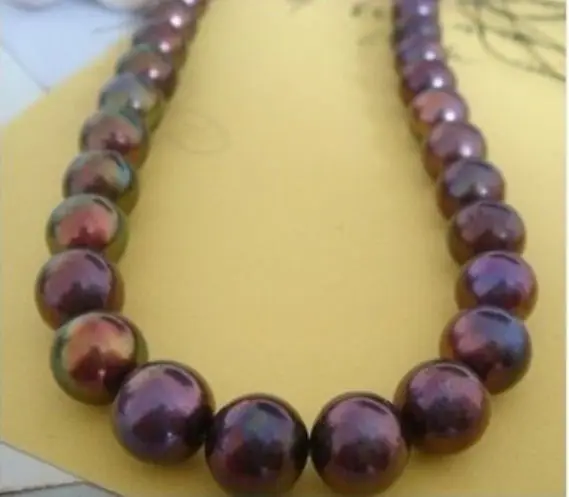 

PERFECT ROUND 18"9-10MM SOUTH SEA GENUINE BLACK CHESTNUT RED PEARL NECKLACE 925silver