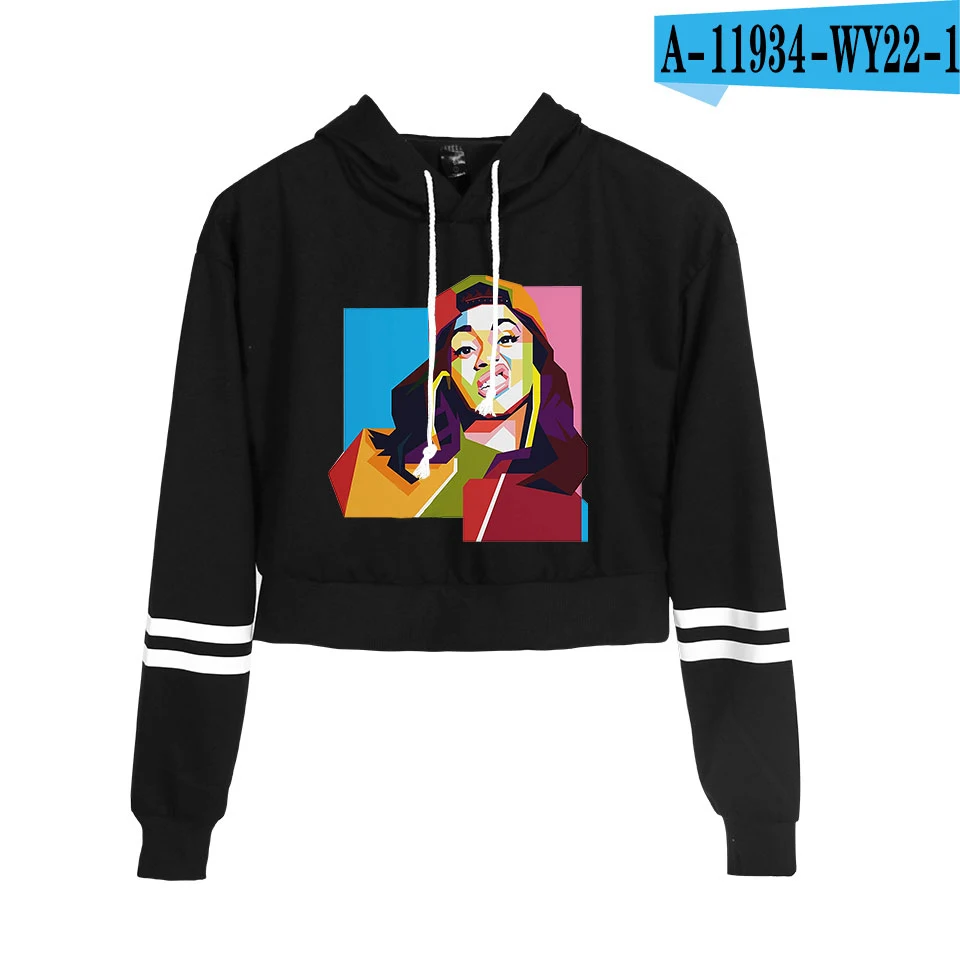 black Список Cardi B укороченный топ толстовки для женщин Kpop хлопок Harajuku высокое качество Cardi B девушка оранжевый свитер с капюшоном - Цвет: black