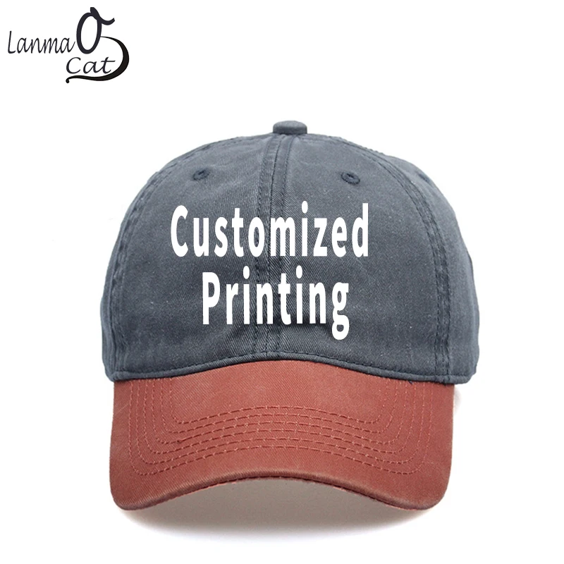 Lanmaocat Logo Text Print Denim Cap Custom Denin Baseball for Men Women Hat Adjustable Free Shipping | Аксессуары для одежды