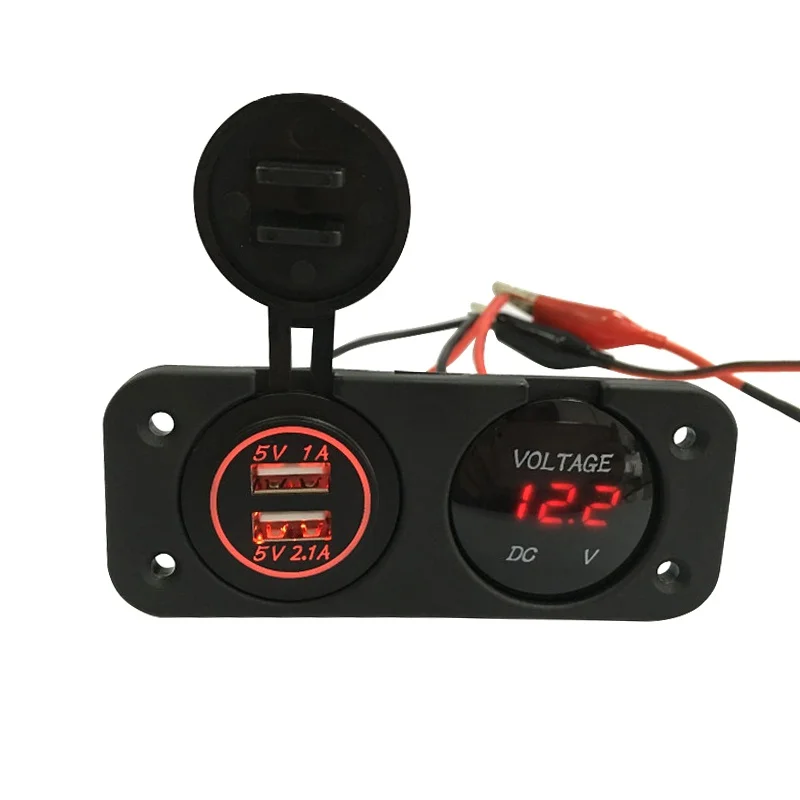 

DC 12V - 24V LED Digital Voltmeter Dual USB Outlet Power Socket Panel 2.1A/1A Charger For Motorcycle Vehicles Mobile Phone