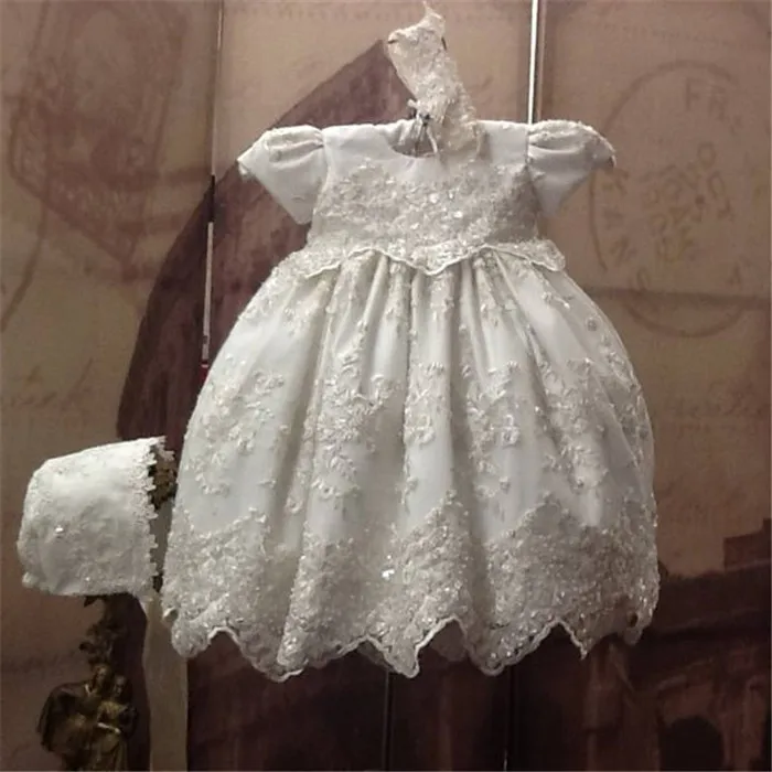 

Luxury Shiny Lace Beading Girls Baptism Dress Christening Dress Baby Birthday Dress for Baby Girls with Hat