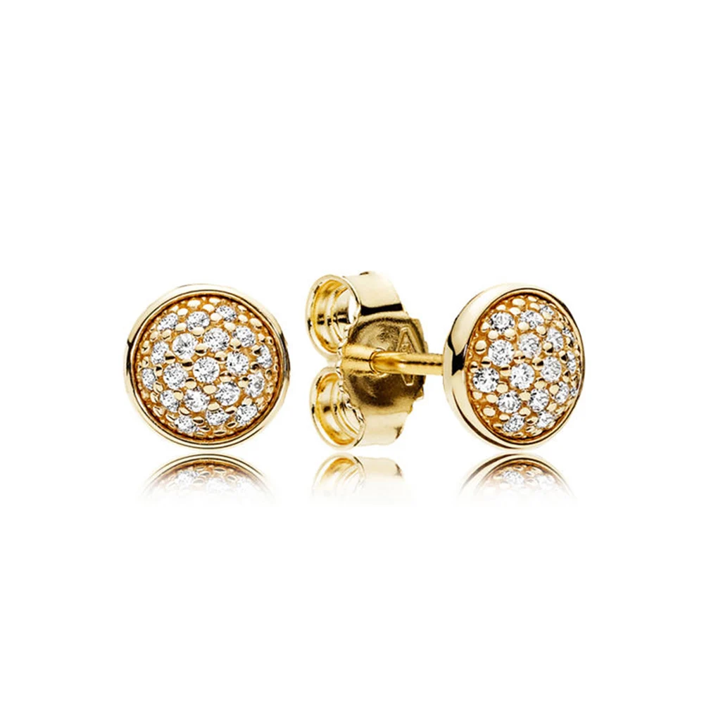 

NEW 100% 925 Sterling Silver Earrings Dazzling Droplets Stud Earrings 14 Gold & Clear CZ Ear Studs Fit DIY GIFT Wholesale