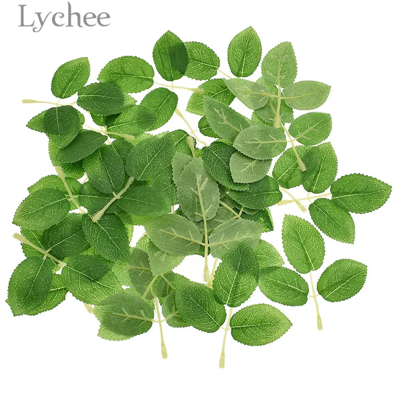 

Lychee 100pcs Artificial Rose Leaves Green Fake Decorative Plant Wedding Party Home Ornament