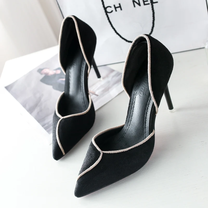 

Temperament Womens Shoes Fall Sexy Single Shoes Korean Fashion Pointed Hollow High Heels Sexy Suede Casual Work Shoes Wild Pumps