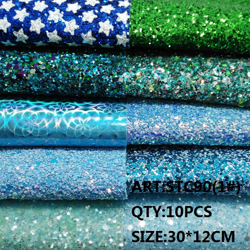 Прозрачный запас 1 комплект(10 шт.) 30X12 см Alisa Glitter Cuero Sintetico блестящая кожа для DIY аксессуары для волос ремесло STC90 - Цвет: 1