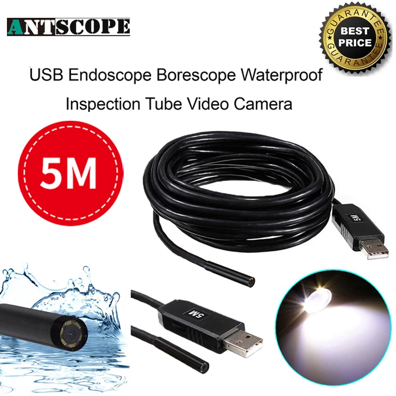 Antscope USB Endoscope Camera 5M Lens Snake Tube Mini USB Borescope