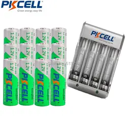 12 x PKCELL предварительно заряжен AA Перезаряжаемые Батарея 4 Слот ЕС/США Plug Зарядное устройство для 2 или 4 шт. AA/AAA NiMH/NiCd Аккумуляторы