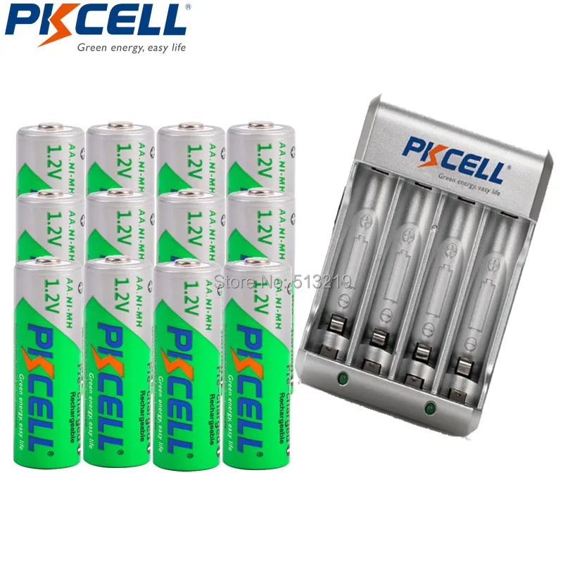 

12 x PKCELL Pre-charged aa Rechargeable Battery 4slot EU/US Plug Charger For 2 or 4pcs AA/AAA NIMH/NICD Rechargeable Batteries