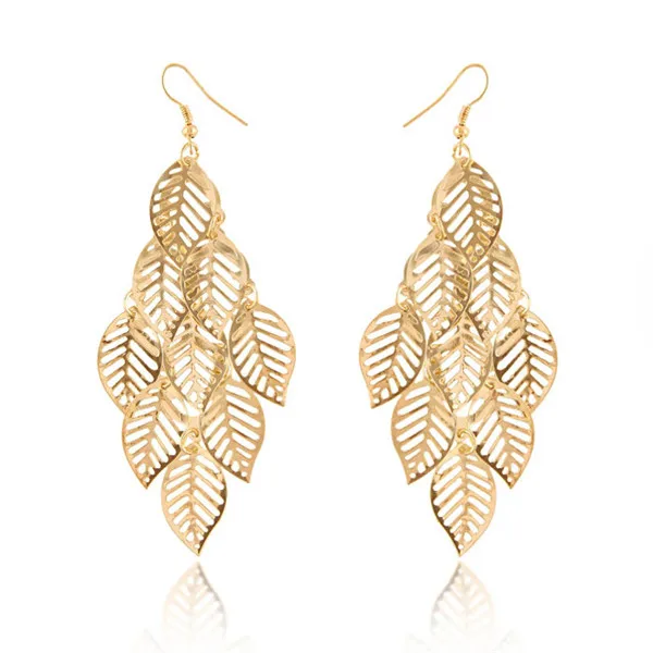 Long dangly boucle d'oreille hollow out womens leaf gold earrings | Украшения и аксессуары