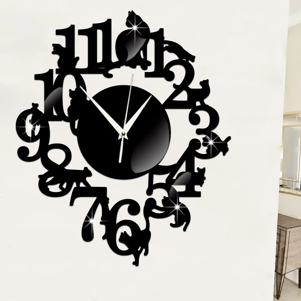 

Funlife creative black cat wall clock self-adhesive living room decoration wall clock study cartoon wall clock on the cat