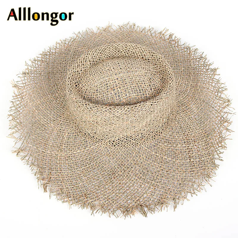 Natural Grasses Fashion Breathable Summer Hat Women Straw Beach Sun Hats hand-knitted wide brim Sunhat chapeau femme ete