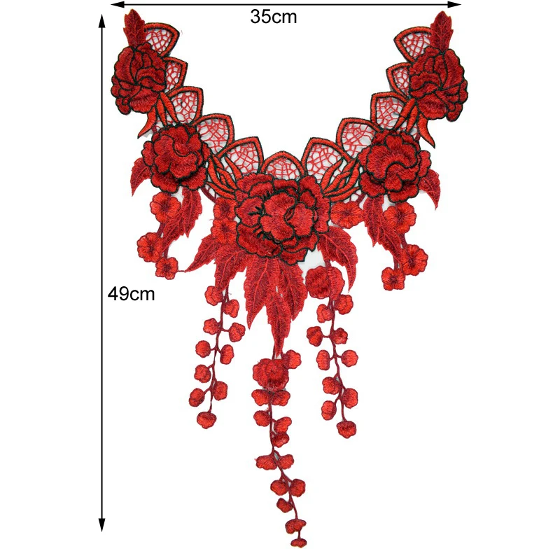 Красная кружевная ткань платье аппликация мотив Блузка Шитье отделка «сделай сам» на декольте Воротник украшение костюма аксессуары Скрапбукинг