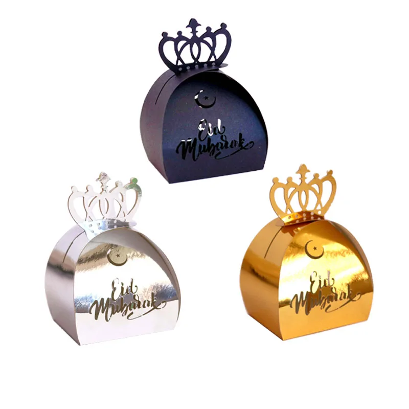 

10pcs/lot Gold Silver Black Happy Eid Mubarak Candy Gift Box Ramadan Decorations Islamic Party Happy Eid Mubarak Diy Decoration