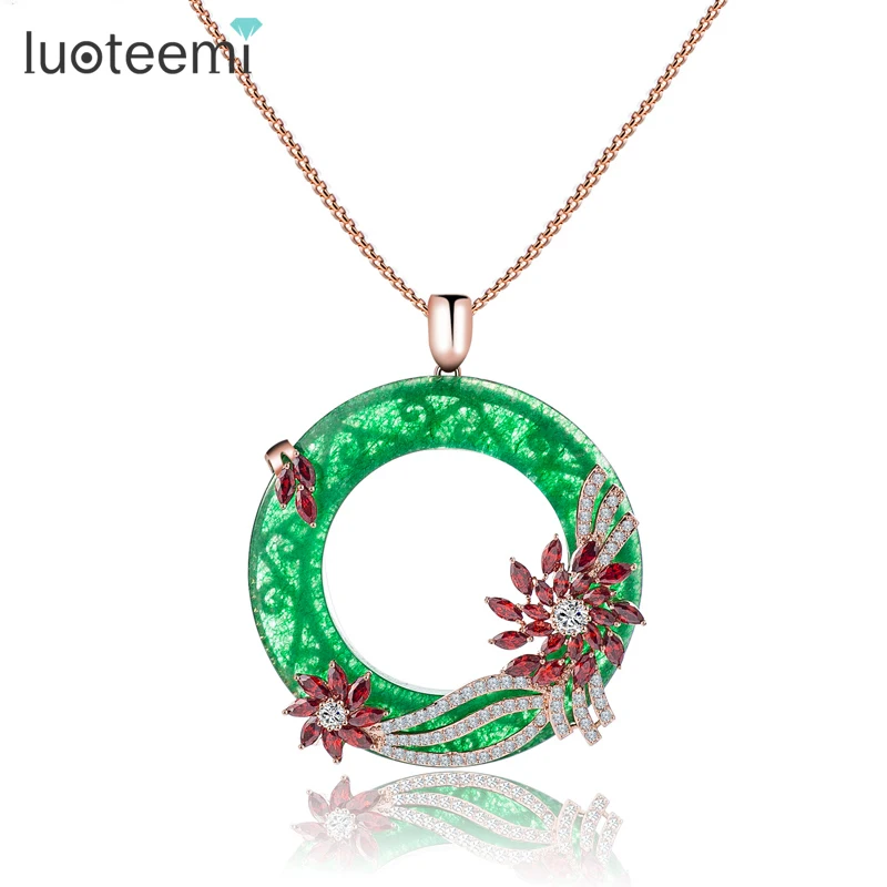 LUOTEEMI Sweater font b Necklace b font Luxury Rose Gold Plated Flower Multi Cubic Zircon Big