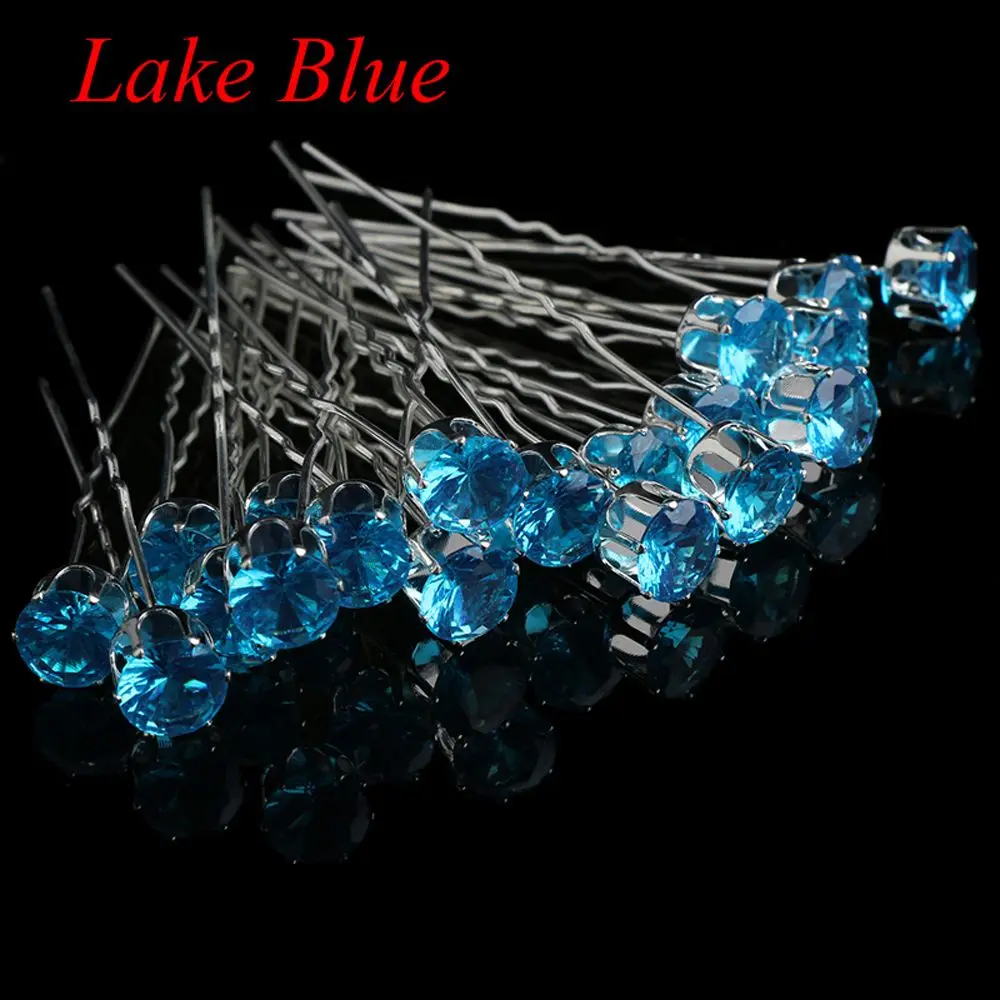 20 шт./упак. Лидер продаж модный прозрачный Кристалл Стразы шпильки Для женщин Заколки для волос Свадебные украшения для волос аксессуары - Цвет: Lake Blue