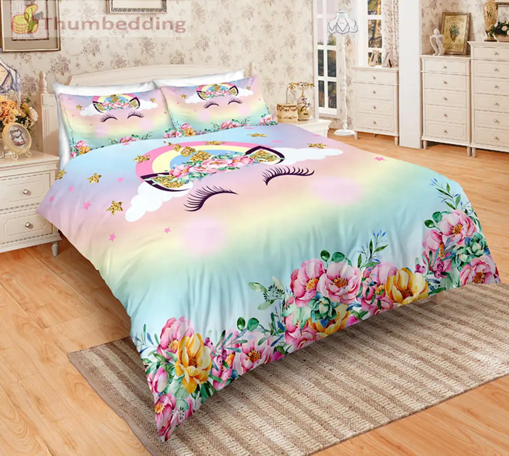 Thumbedding Dropship Shining Smile Unicorn Bedding Set 100% Microfiber Colorful 3D Duvet Cover Innovative Unique Design | Дом и сад