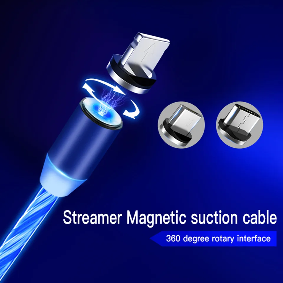 Светодиодный магнитный кабель Micro usb type C зарядное устройство для быстрой зарядки для iPhone XS X XR 8 7 6 samsung S8 Магнитный кабель для телефона Android 1 м