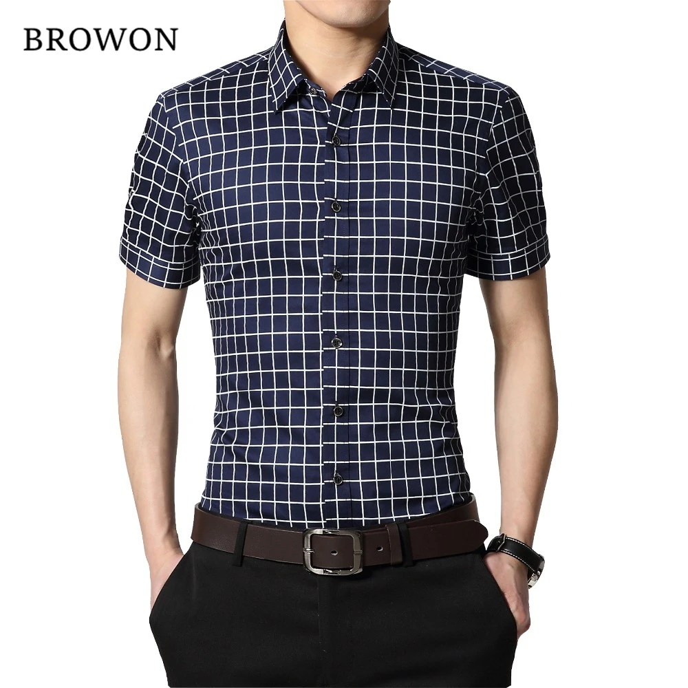 

Plus Size 5XL 2018 New Summer Mens Cotton Dress Shirts Short Sleeve Plaid Pattern Business Formal Shirt Male Camisa Male