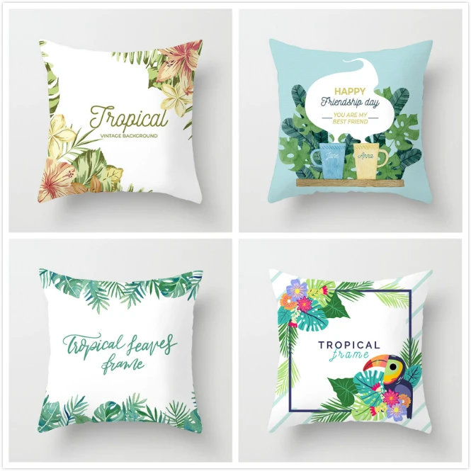 

Fuwatacchi Rainforest Leaves Flower Pillow Cover Tropical Style Flamingo Print Cushion Cover for Chair Home Decor Pillows Case