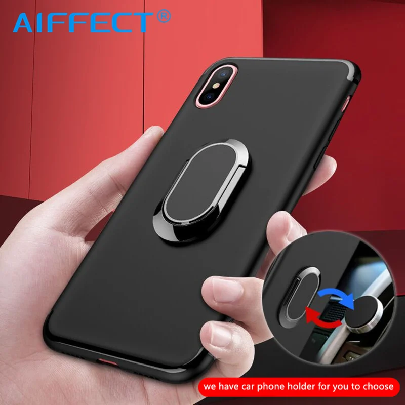 AIFFECT Finger Ring Holder Phone Case For iPhone X XR XS Max Soft Matte Silicone Back Cover 6 6s 8 7 Plating Case. |