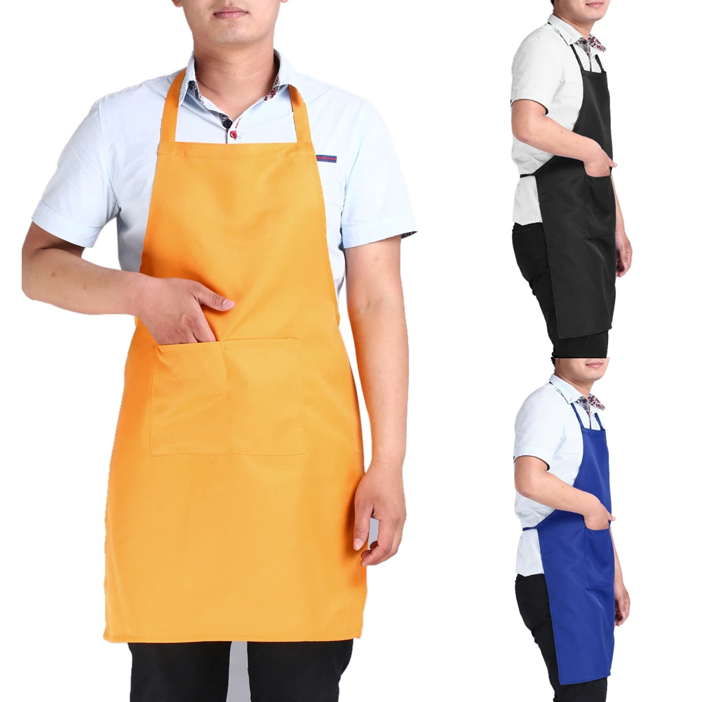 Bib Apron Solid Kitchen Pinafore Cooking Apron Dress Workwear Household Cleaning