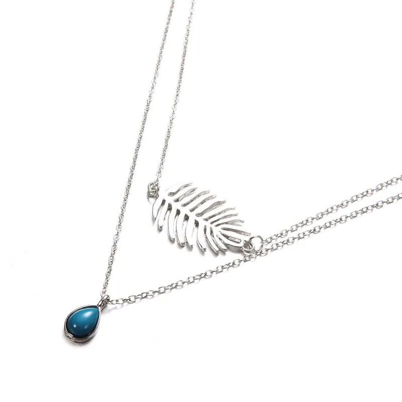 Necklace chain for women Fashion Feather Natural Stone Pendant Necklace Chain Elegant Jewelry Collier ras de cou A24#N (1)