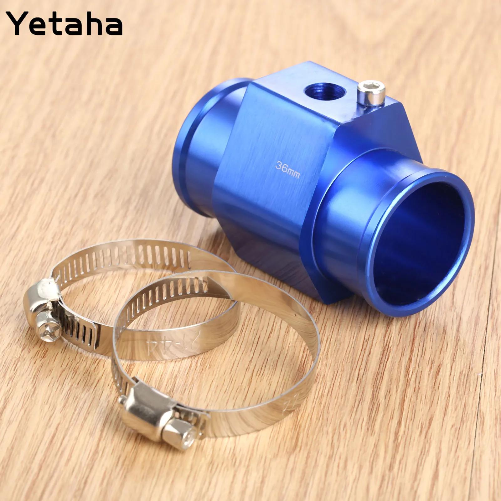 

36mm Blue Auto Car Water Temperature Sensor Water Temp Joint Pipe Hose Adapter Water Temp Gauge Meter Aluminium With Clamps