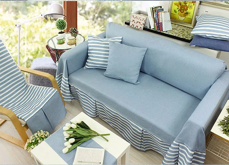 Mediterraneah stretch sofa Cotton Flax cover elastic cover for sofa anti-slip sofa cover (5)