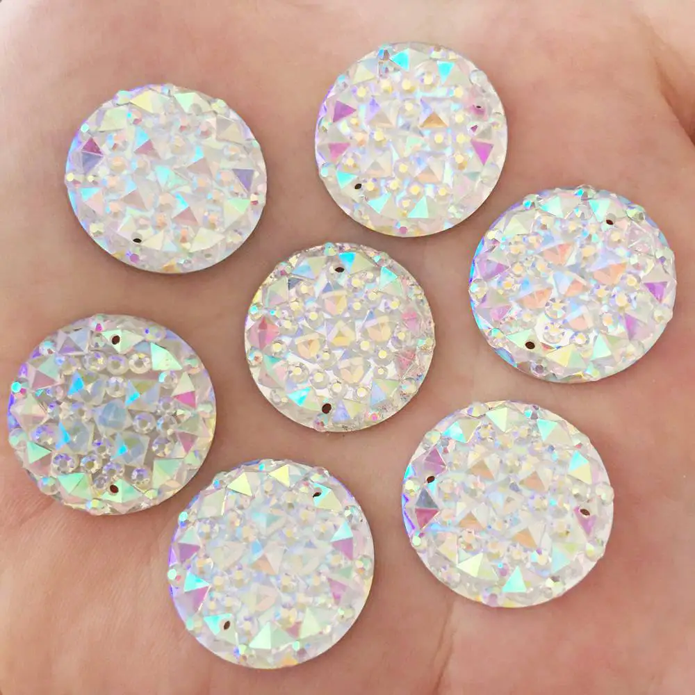 

White DIY 10PCS AB Resin 20mm round Crocodile skin flatback Rhinestone Scrapbook handmade ornaments 2 hole buttons PF158