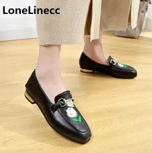 

Women shoes spring 2018 ladies shoes slippers fashion casual Embroider Leather flat shoes women summer Loafers women shoes woman