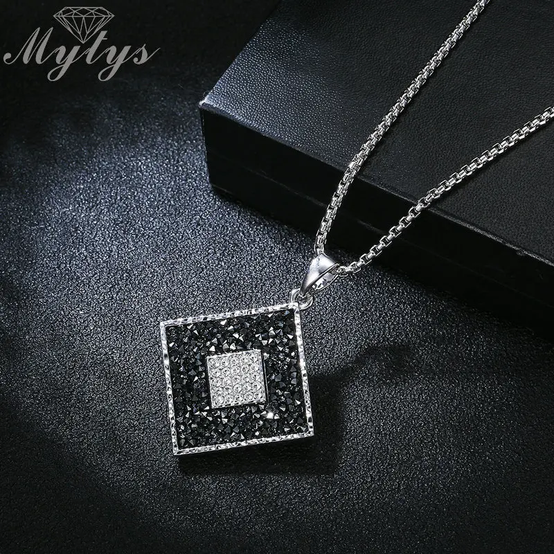 Mytys Pave Установка кристалл геометрический квадратный кулон ожерелье Длинный свитер цепь дизайнер ювелирные изделия Аксессуары для девочек женщин CN357