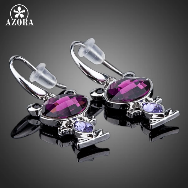 AZORA Black Eye Frog White Gold Color Stellux Austrian Crystal Drop Earring TE0086