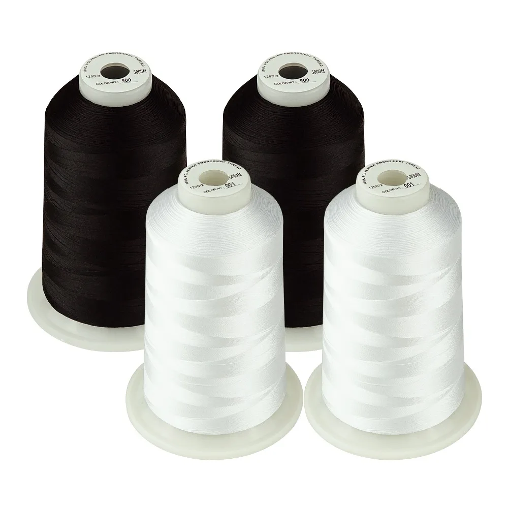 

Simthread Embroidery Machine Thread 100% polyester HUGE Spool 5000 Meters 4 Colors Pack