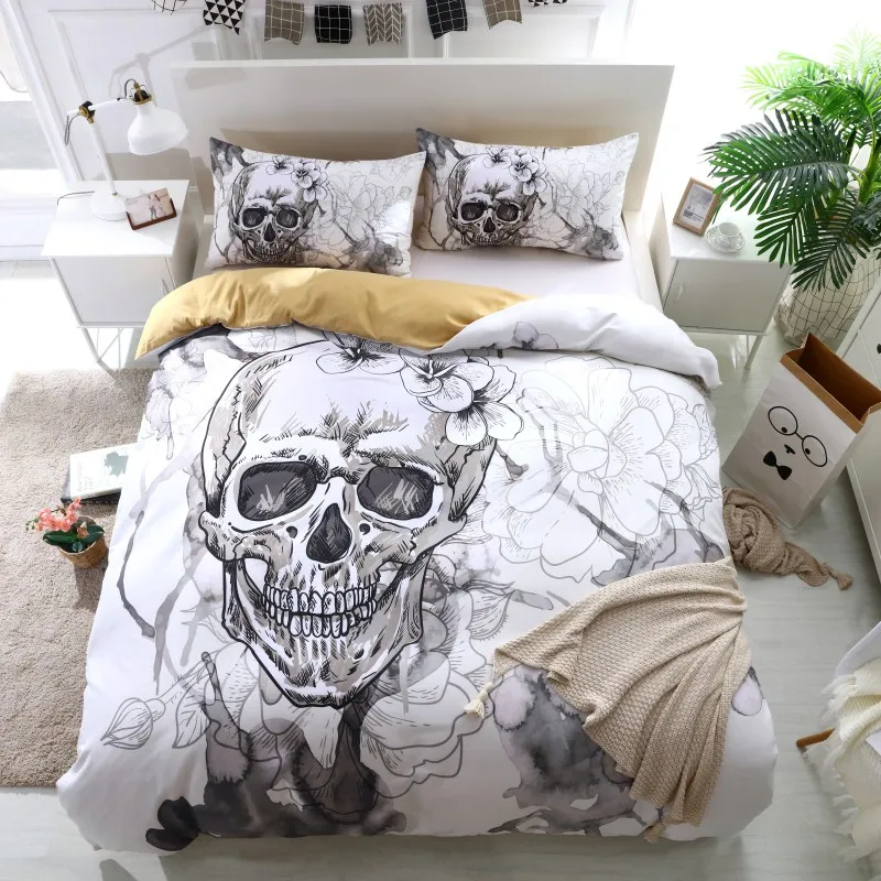 

3D Flowers Skull Duvet Cover With Pillowcases Sugar Skull Bedding Set US Twin Full Queen King Size Flower Soft Bed Covers 3pcs