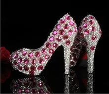 Custom Made Pink High Heel Formal Shoes Wedding Shoes for woman Beautiful Fashion Rhinestone Bridal Dress