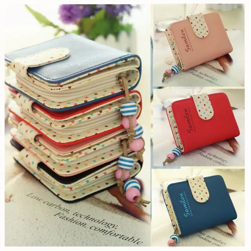Fashion Candy Colors Purse Polka Dots Leather Zipper Wallet Multiple Cards Holder Wallet For Girls Women Wallet