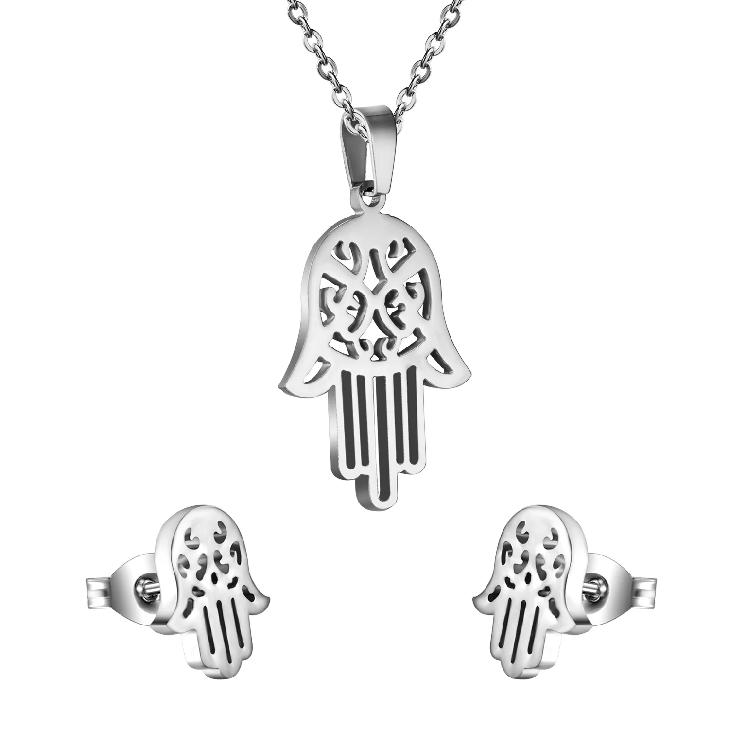 Luxukissids, классическое ожерелье в форме руки, подвеска с серьгами, Женские Ювелирные наборы, изготовлено из нержавеющей стали 316L, золото/серебро - Окраска металла: Steel