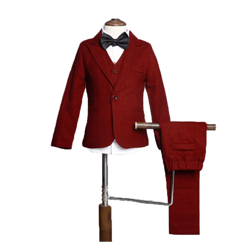 

Flower Boys Formal Blazer Suit Kids Jacket Vest Pants 3Pcs Wedding Clothing Set Children Prom Costume Piano Performance Dress