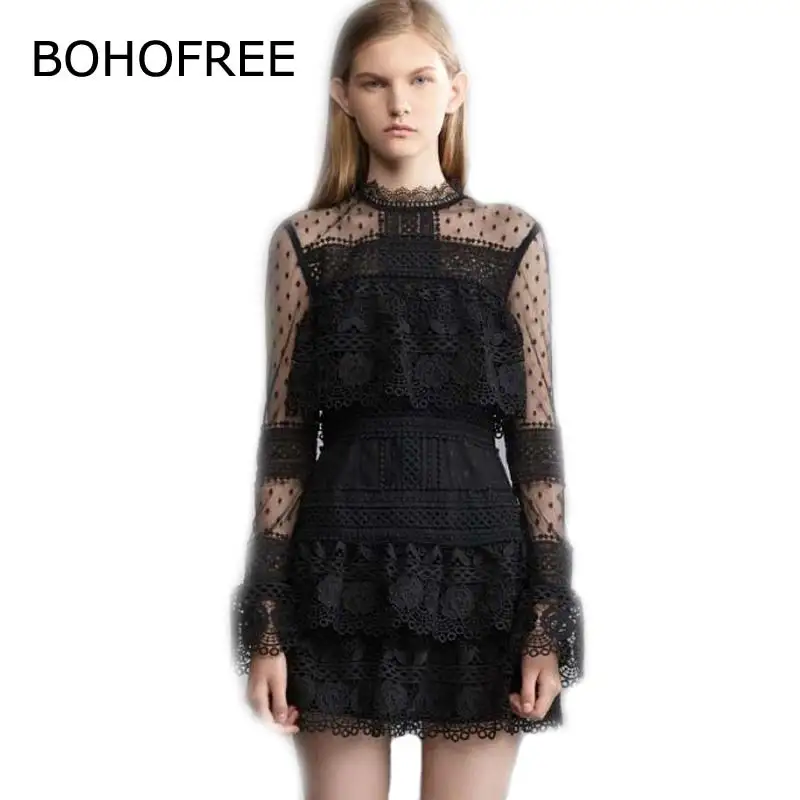black lace frill dress