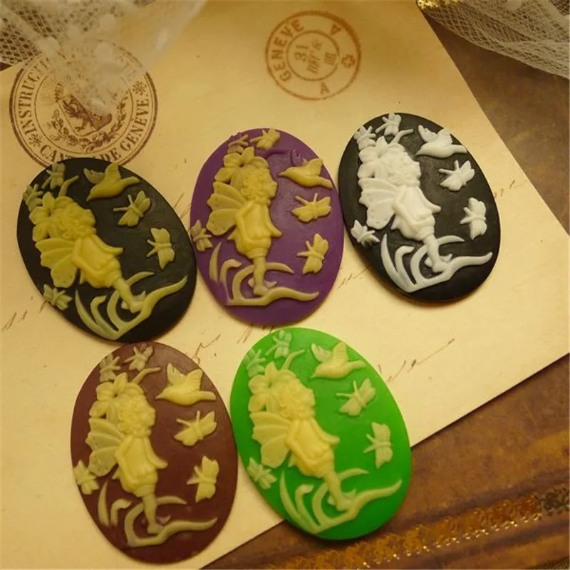 

10PCS Resin FlatBack Mix Color Cameo Butterfly Man Cabochon For Oval Cameo Embellishment