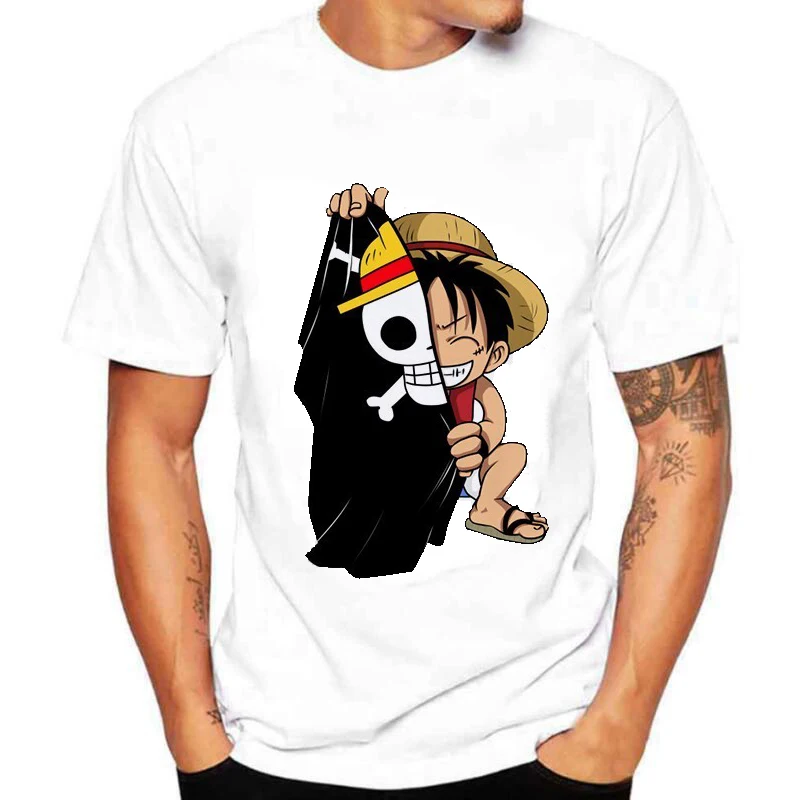 Одна деталь Мужская футболка японского аниме Camisetas Hombre Luffy Harajuku одежда уличная хипстерская унисекс футболка с коротким рукавом - Цвет: WH
