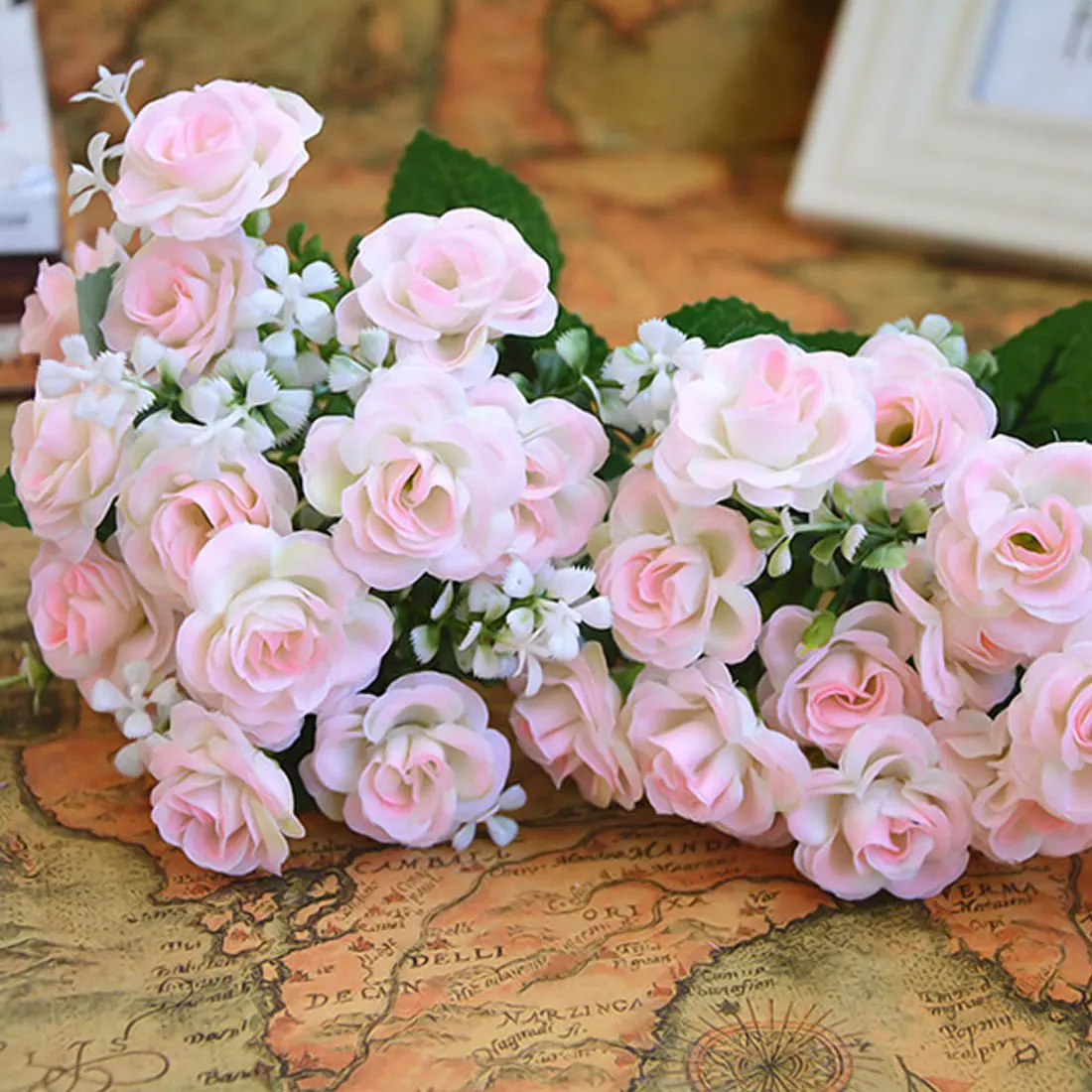 Украшение для дома и свадьбы, декоративный цветок, 15 бутонов, 1 букет, мини-Роза из искусственного шелка, цветок невесты, наклейка для дома - Цвет: Светло-розовый