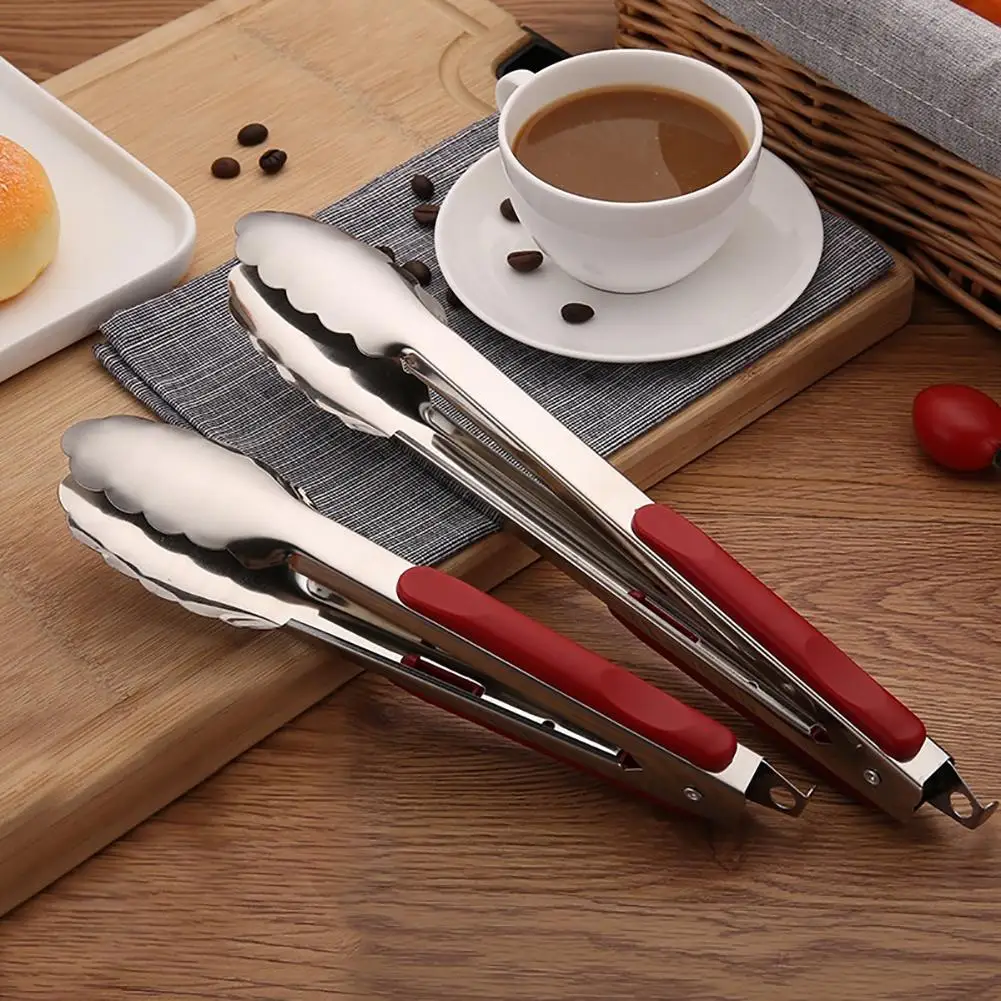 

New Portable Stainless Steel Silicone Kitchen Cooking Salad Serving BBQ Tongs Stainless Steel Handle dropshipping