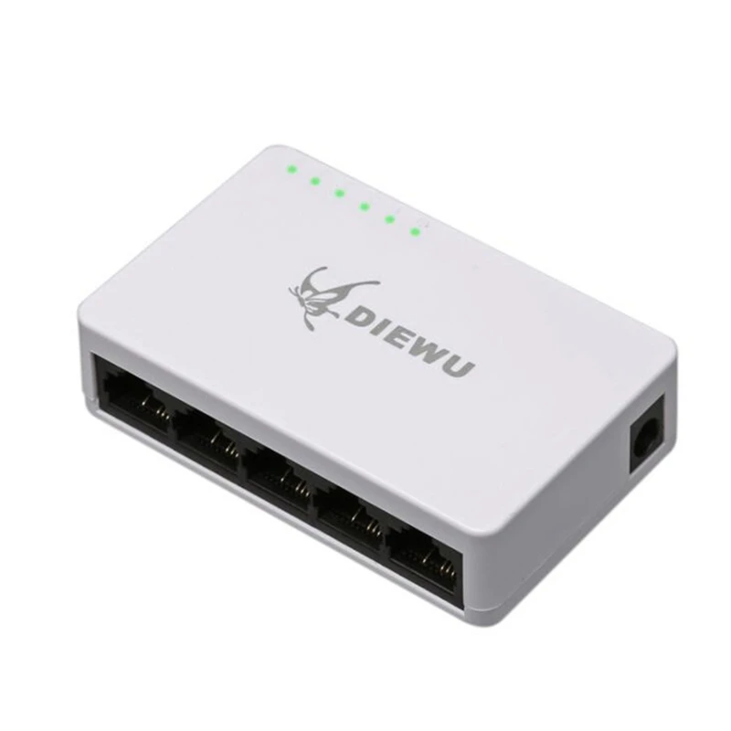 DIEWU 5 портов, быстрый Ethernet RJ45 10/100 Мбит/с сетевой коммутатор, настольный ноутбук, портативный путешествия Lan концентратор питания микро-