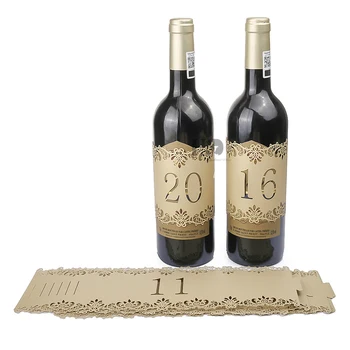 

H&D Number 11-20 Laser Cut Flower Table Place Number Card Wraps For Wine Bottle For Vintage Wedding Decoration (Beige Gold)